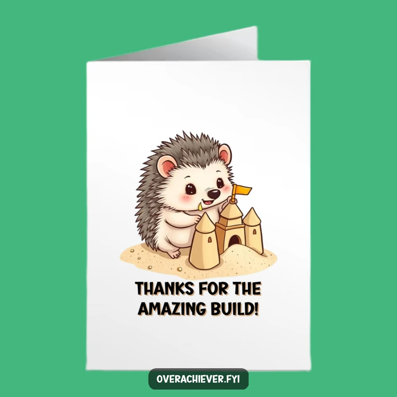 Free Printable Thank You Card: Hedgehog Sandcastle Creator, Funny DIY Download Gift
