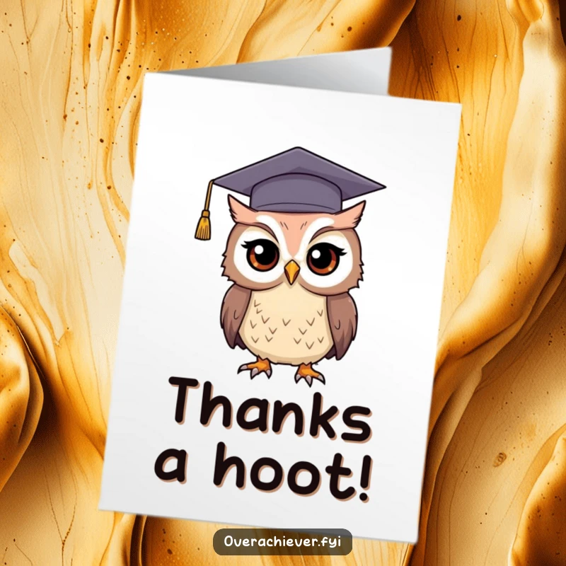 Funny Free Printable Thank You Card: A wise owl character holds a small acorn, expressing gratitude with a humorous, charming design.