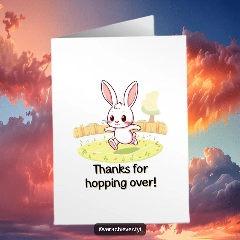 Funny Free Printable Thank You Card: Determined rabbit character runs endless laps, symbolizing profound thanks.