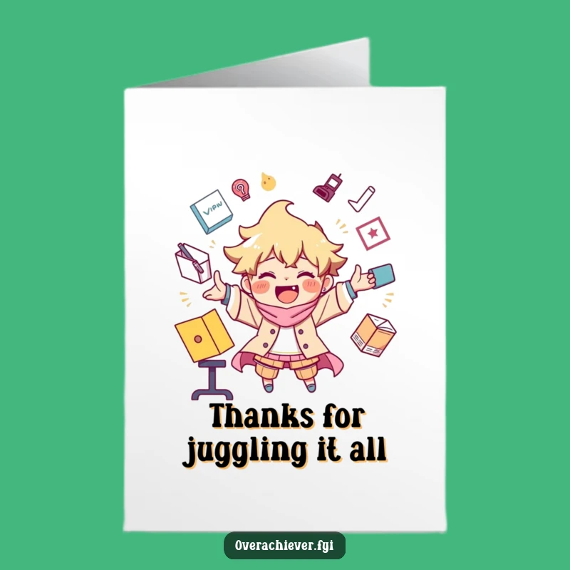 Free Printable Thank You Card: Juggling Character, Funny Downloadable Gift of Gratitude