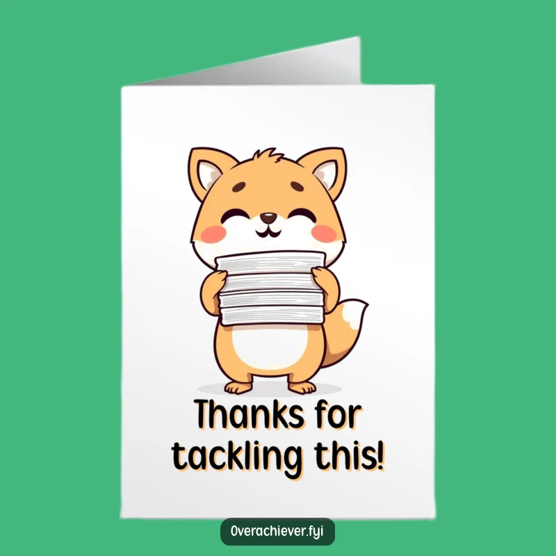 Free Printable Paperwork Animal Thank You Card: Funny Gratitude Gift