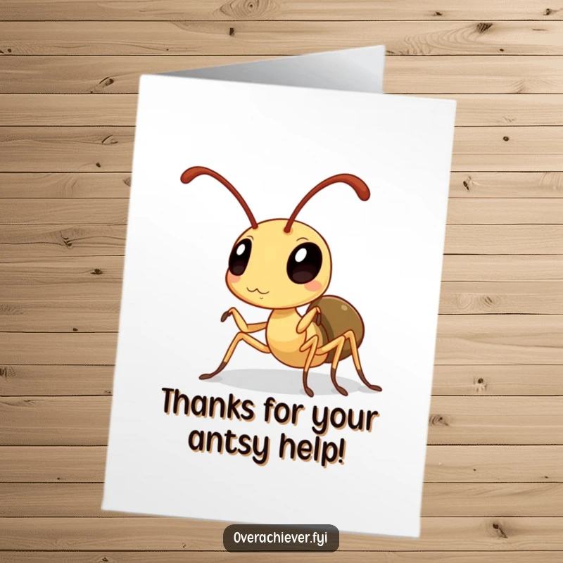 Funny Free Printable Thank You Card: A diligent ant polishing its antennae with meticulous care, saying thanks with a humorous sparkle.