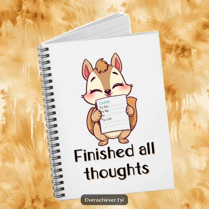 Funny squirrel task master notebook featuring a winking squirrel holding a stack of completed to-do lists, inspiring productivity.