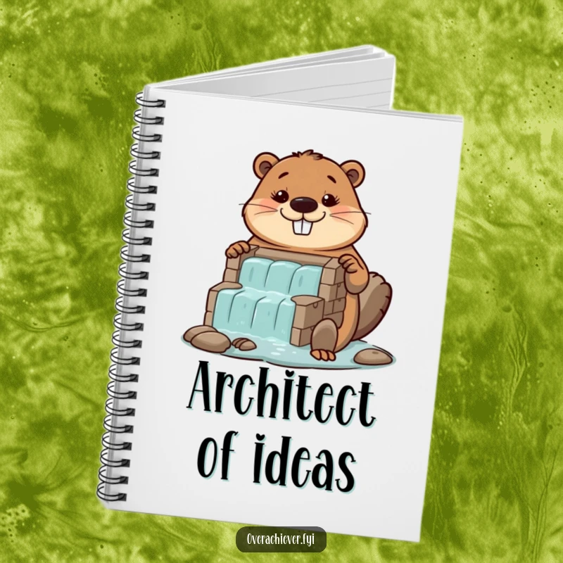 Funny diligent beaver notebook, proudly displaying a colossal, perfectly built miniature dam.