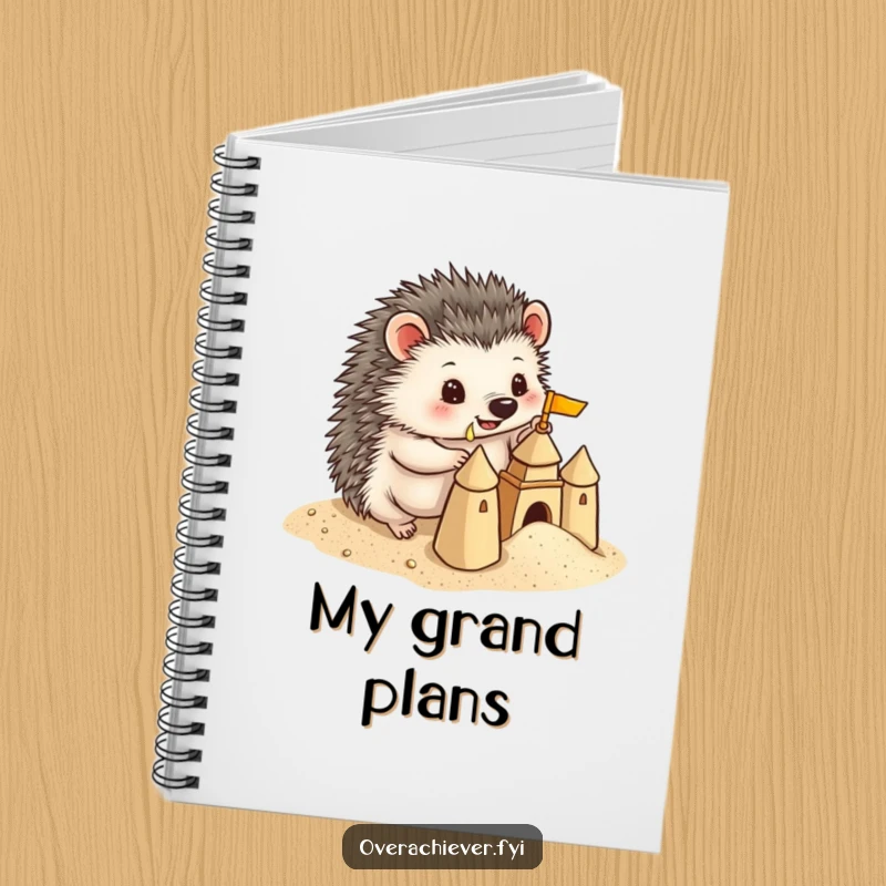 Funny Hedgehog Notebook: A playful hedgehog building a miniature sandcastle with precise detail, perfect for notes with a humorous touch.