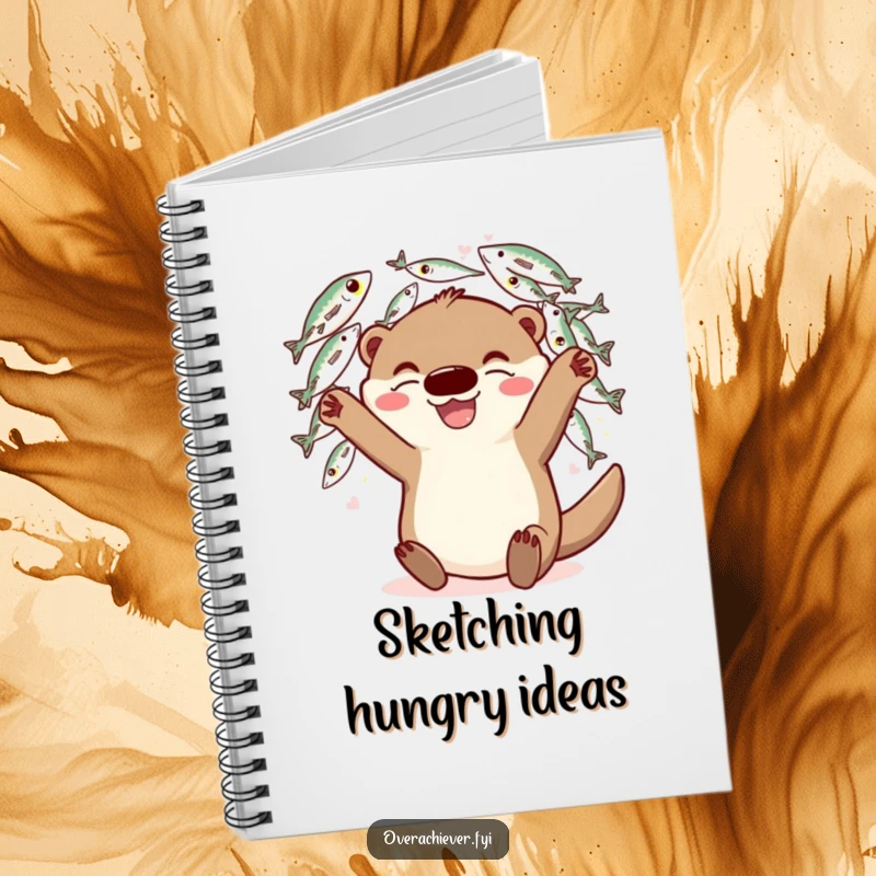 Funny Notebook: A grinning otter character juggling fish, perfect for jotting down ideas with playful abundance.