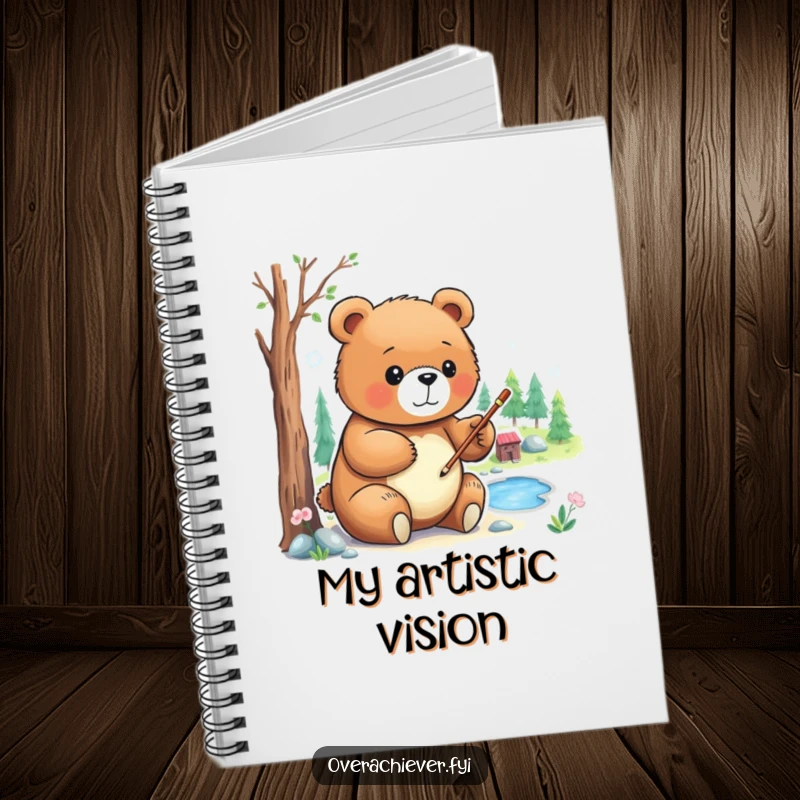 Funny Notebook: A focused bear character carefully painting a detailed miniature landscape, perfect for all your creative notes.