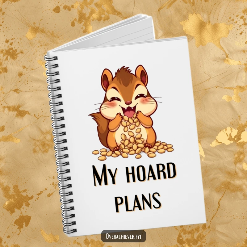 Funny chipmunk character with overstuffed cheeks, ready to store more seeds, a humorous and practical notebook.