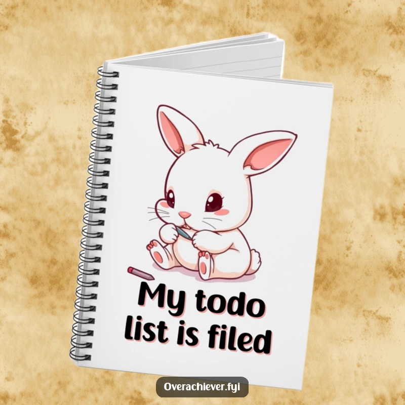 Funny tiny rabbit filing its toenails with a miniature file on a notebook, perfect for detailed note-taking.