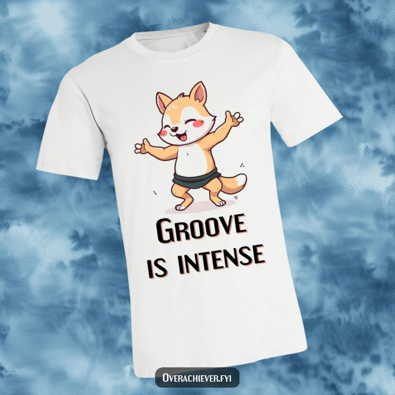 Funny dance practice animal t-shirt showing a determined character practicing a challenging dance routine, celebrating effort. Amusing active apparel.